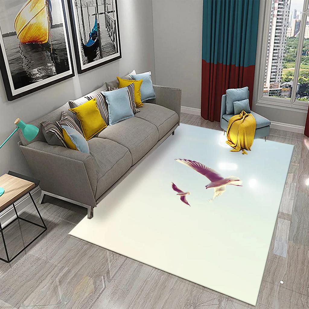 3D Migratory Birds Carpet Sunset Seaside Birds Rugs for Kitchen Bathroom Anti-Slip Carpet Living Room Bedroom Floor Decor Mats