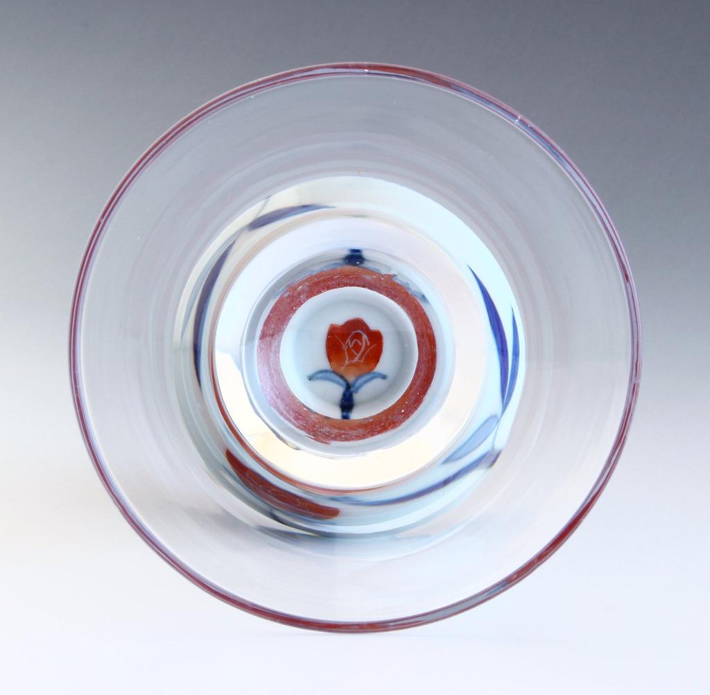 Arita Ware Romantic Glass SAKE GLASS Trapezoid Red Rose HD-01-7