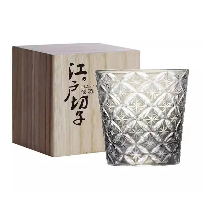 

Shippo Figure Crystal Glass Hand Engraving Edo Kiriko Wine Cup Deluxe Whisky Cup Light Gray Rock Tumbler Glass Best Present 250ml