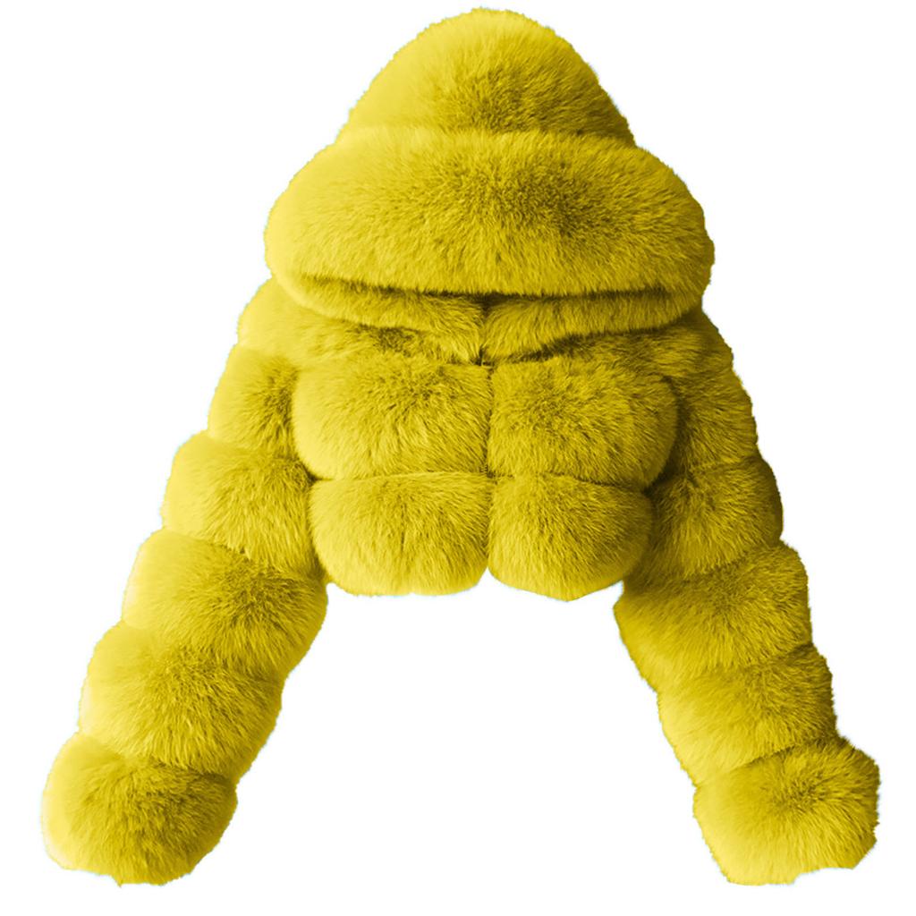 Women's High-quality Furry Faux Fur Coats and Jackets Women's Fluffy Tops and Hooded Winter Fur Jackets