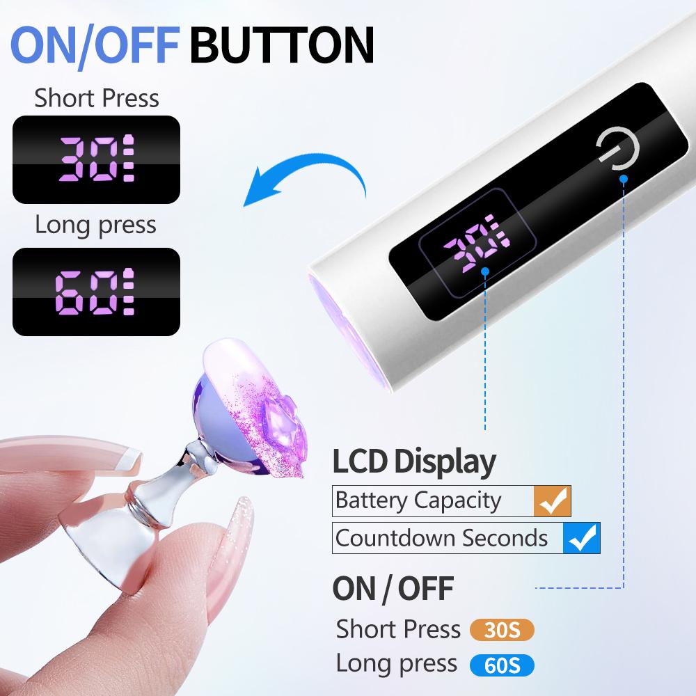 Nail UV LED Touch Lamp Dryer Portable Rechargeable Flashlight UV Light for Drying Nails Gel Polish Lamps Machine Pin Cure Tools