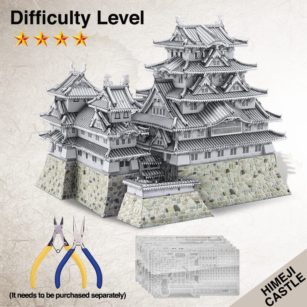 Piececool 3D Metall Himeji Burg Architektonisches Metall Nano Montage kein Kleber 4 Sterne Geeignet für Sammlerpuzzle (Berühmtes Gebäude) - Puzzle.