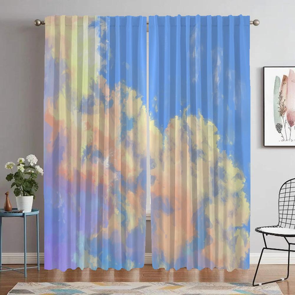 

Cloud Kitchen Curtains for Living Room Blackout Curtain Home Interior Curtains 2 Pieces Partition Shades Tulle for Bedroom Child W50xH70cmx2pcs-CL