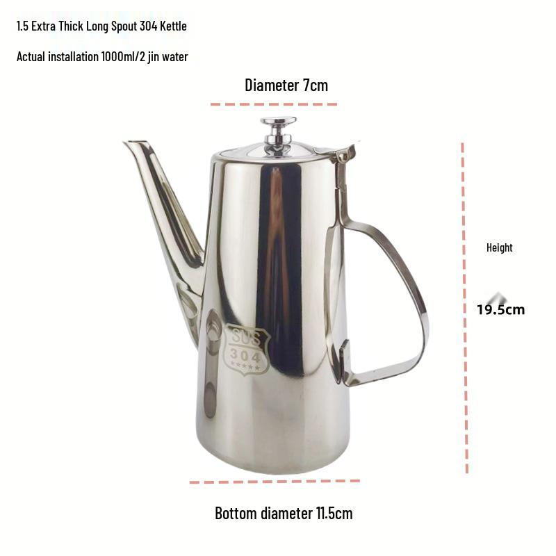 Thickened Stainless Steel Long Spout Teapot with Flat Lid, Large Capacity for Cold Water, Soup, or Juice.