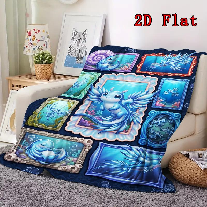 Oceanic Fantasy Creatures 2D Flat Pattern Flannel Blanket, High Quality All Seasons, Home Decor, Warmth and Comfort, Perfect for Christmas Gifts.