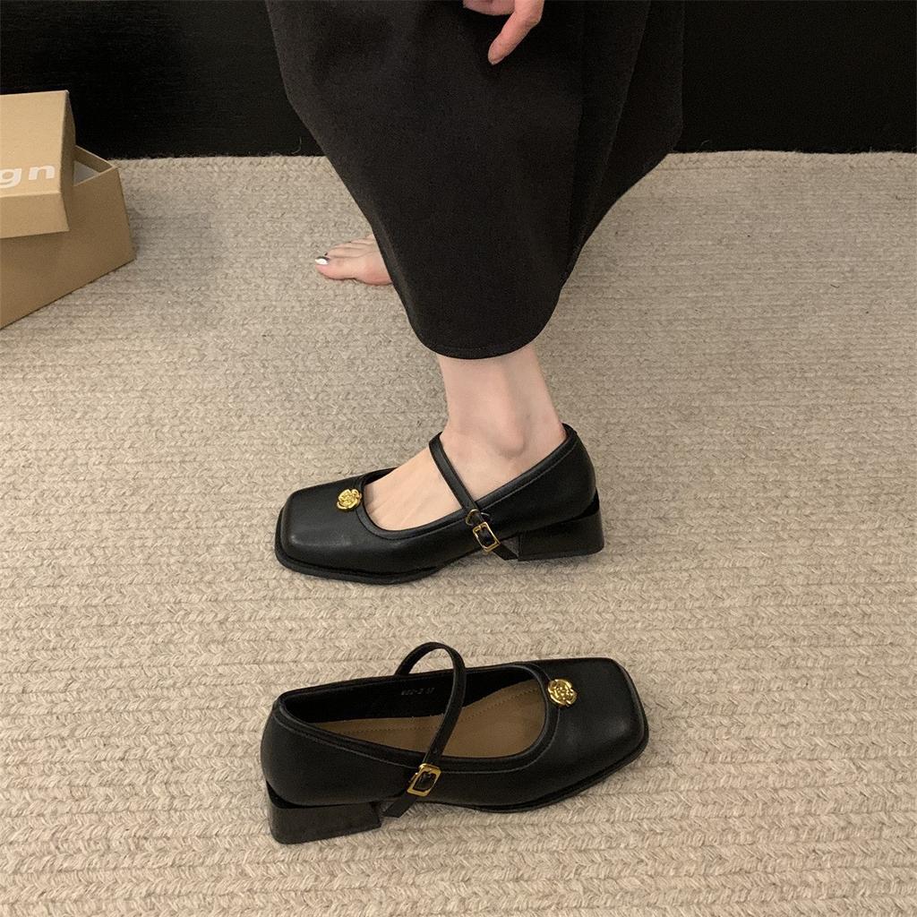 New retro Mary Jane shoes square head shallow mouth word with thick heel versatile single shoes women's shoes