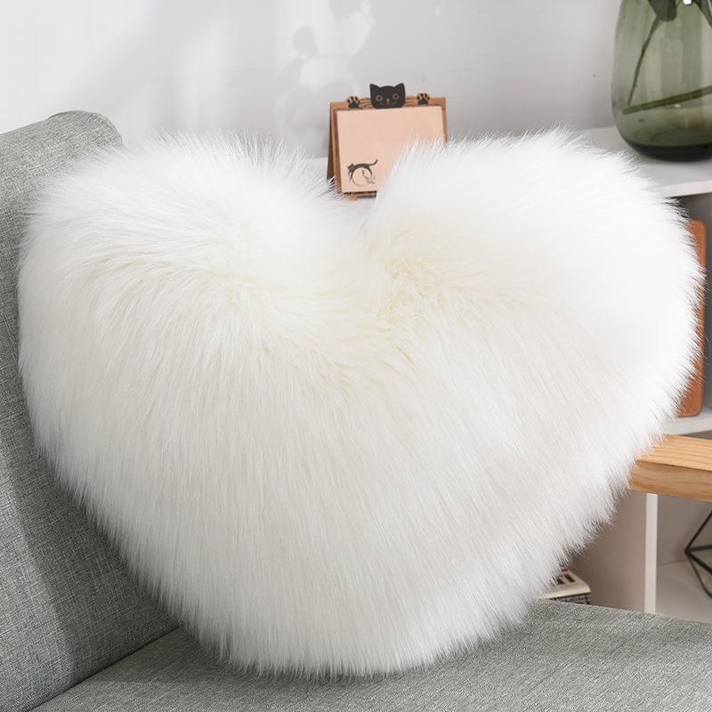 Heart-Shaped Plush Lumbar Pillow - Fluffy Faux Wool Backrest for Home, Sofa, or Office Chair