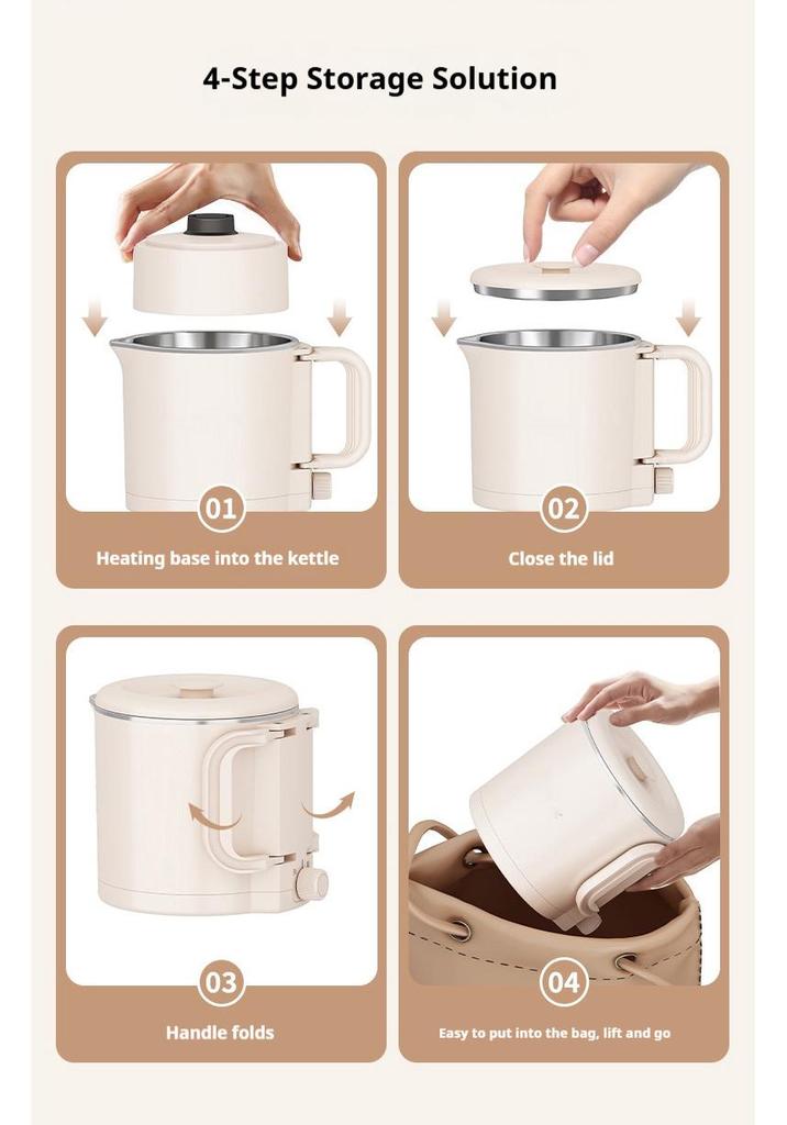 Compact 0.8L Portable Folding Electric Kettle: Ideal for Home, Travel, Dorm, or Hotel.