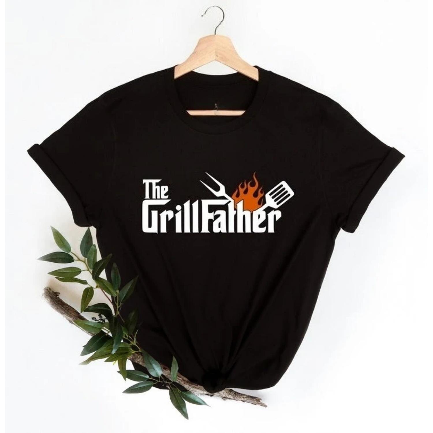 

The Grill Father Shirt The Best Father s Day Gift Short Sleeves Men Crewneck Cotton Short Sleeve Funny Design Printed T-shirt S чёрный