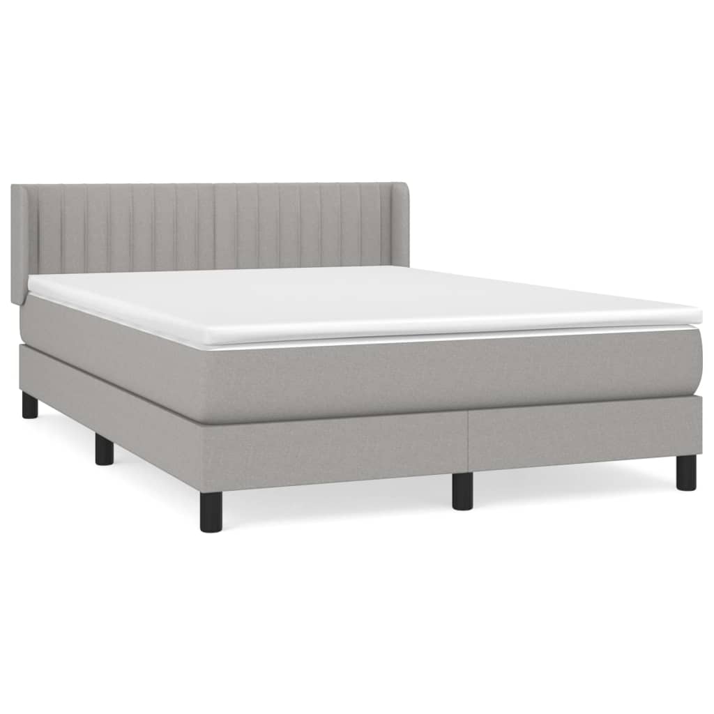 Box Spring Bed with Mattress Light Grey 140 x 200 cm Fabric