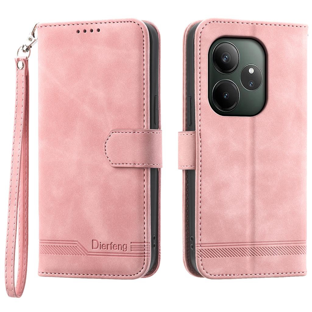 DIERFENG DF-03 For Realme GT 6 5G Leather Case Lines Imprint Wallet Phone Cover