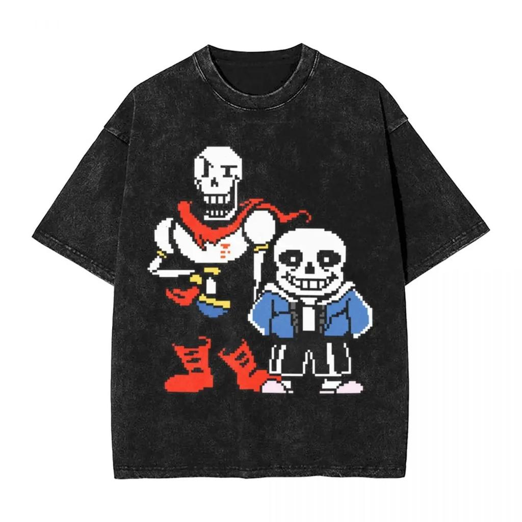 Hot Sale PS Game Undertale Sans Papyrus Graphic Print Vintage Washed TShirt Men Women Cotton Fashion Summer Tee Oversized Top