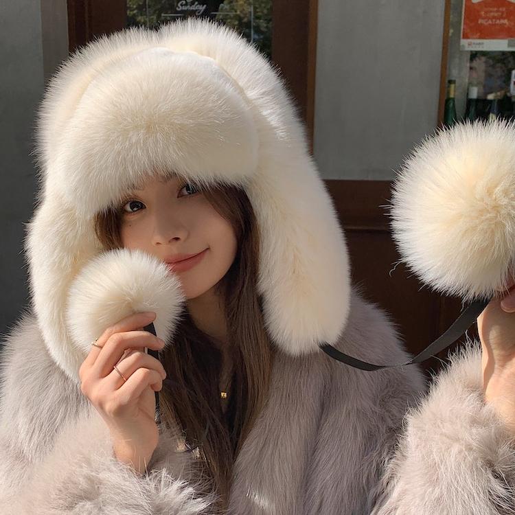 Real Fox Hair Lei Feng Hat Women's Thickened Warm Windproof Hat Fur Rex Rabbit Hair Snow Hat Ear Protection Hat Men's Winter