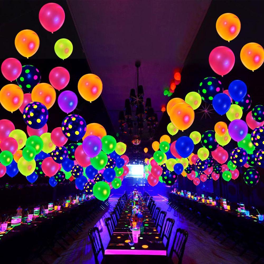 120pcs Heart Stars UV Polka Dot Blacklight Balloons Luminous Helium Ballon  Birthday