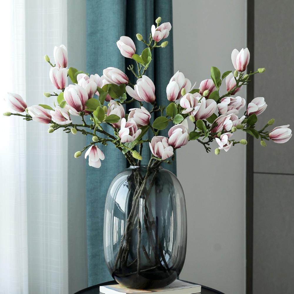 1ks Umělé květiny Hedvábná Magnolia Kytice DIY Foto Rekvizity Svatba Nevěsta Kytice Stůl Večírek Domov Venkovní Zahrada Dekorace