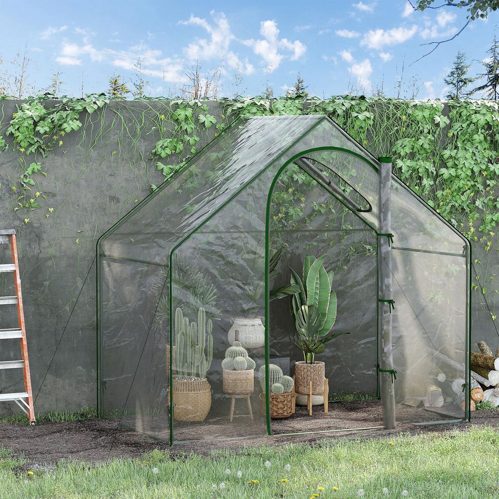 Foil Greenhouse, Walk-In, Roof Window, Roll-Up Door, Rust-Free Metal Frame, 180 X 100 X 168 Cm, Transparent