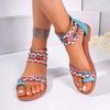Fashion Braided Ankle Strap Roman Sandals for Women Summer 2025 Bohemian Printed Flat Sandals Woman Plus Size Casual Outdoor Beach Shoes