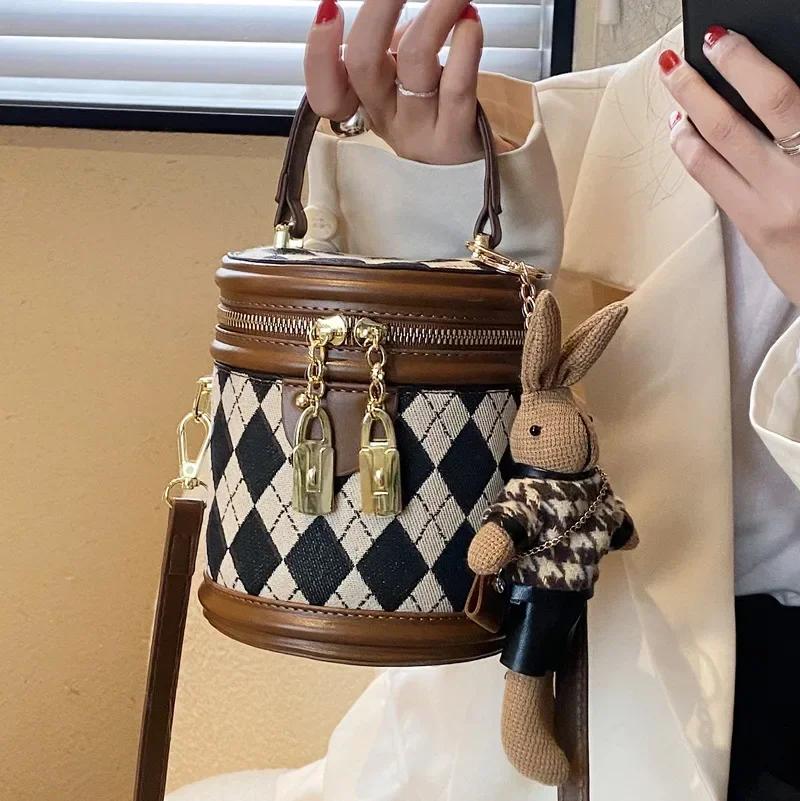 Fashion Female Bag with Zipper Small Bags for Women Luxury Designer Leather Bucket Shoulder Bag