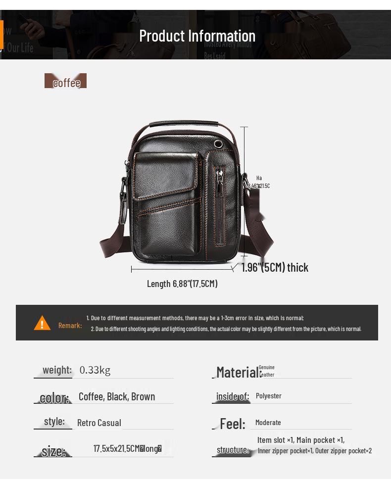 Top Grain Genuine Leather Men's Crossbody Shoulder Bag - Luxury Business & Commute Style