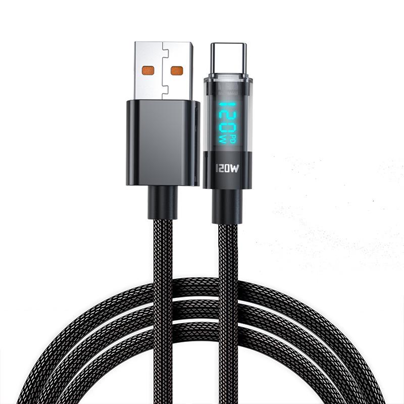 120W Super Fast Type-C Charging Cable for Apple, Huawei, Oppo, and Vivo - Smart Digital Display