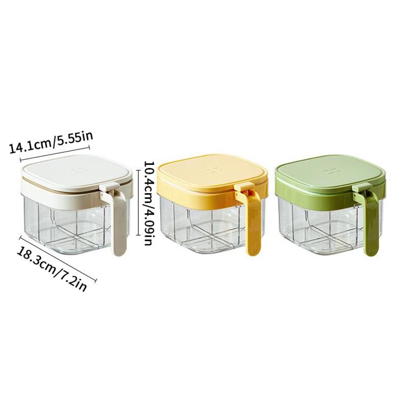 Seasoning Box With Lid And Spoon, 4 Compartment Spice Pots With Handle, Home Kitchen Condiment Jars For Sugar Salt Pepper