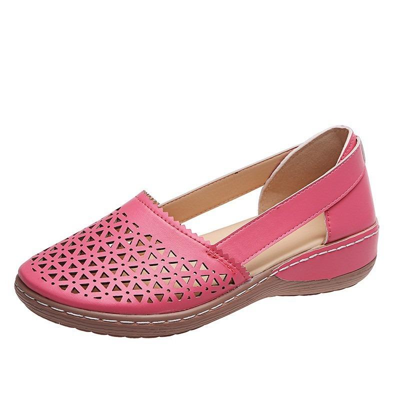New style women's hollowed-out solid color casual everyday sandals with wedge heel, plus size.