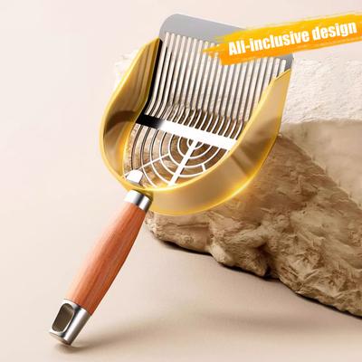 Paletta per lettiera per gatti in metallo con supporto Paletta per escrementi di animali domestici con manico ergonomico in legno Paletta per setacciatura rapida Forniture per gatti