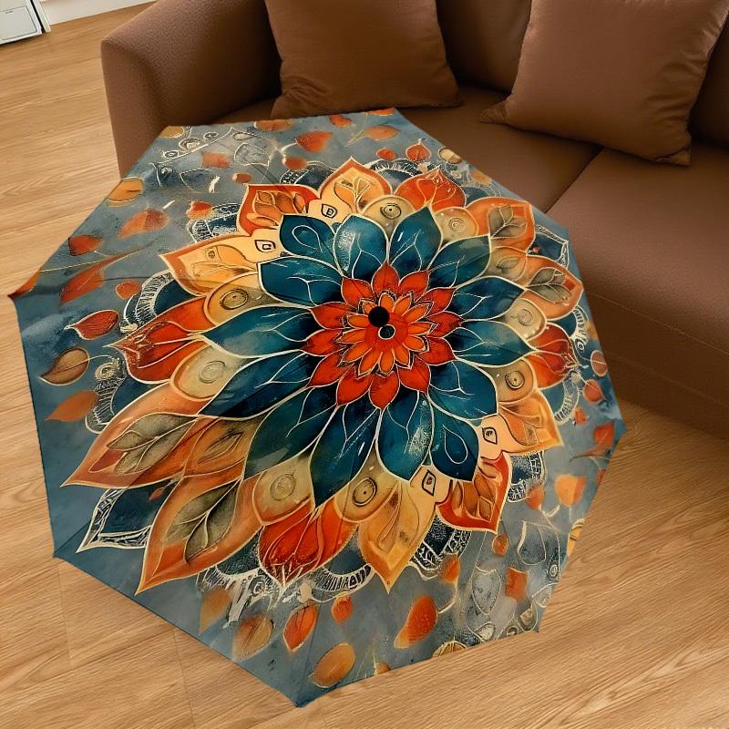 1pc Mandala Leaves Automatic Open/Close Umbrella Compact Folding Umbrella with 8-Rib Shaft for Women/Men, Elegant Birthday1326S