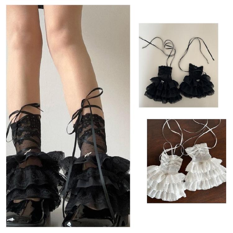 Women's Ruffle Lace Leg Warmers Mesh Flared Leg Sleeves Boot Cuffs Over the Calf Socks Sweet Leg Socks Streetwears