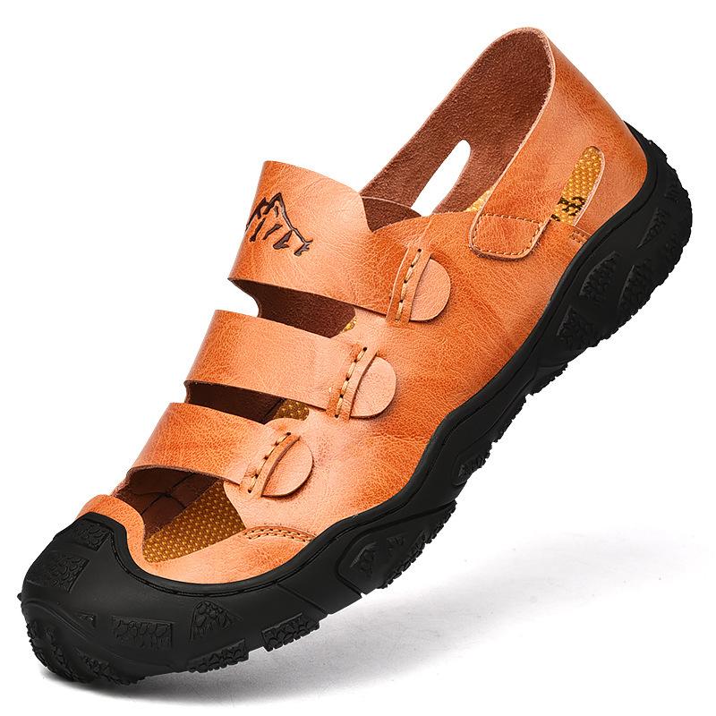 

American original withdrawal tail goods summer leather sandals men s hollow hole beach shoes 46 коричневий