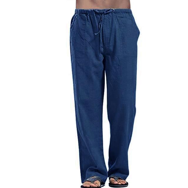 Mens Cotton Linen Long Pants Summer Drawstring Trousers Leisure Resort Trousers Men Thin Oversized Loose Straight Leg Pant