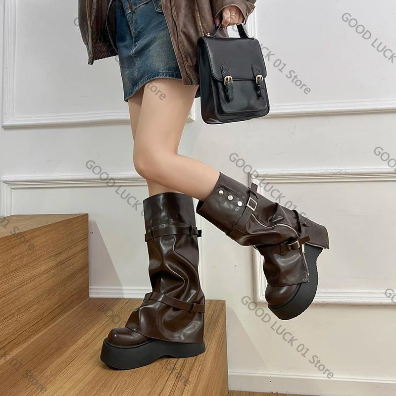 Fashion 2025 Autumn Winter Chunky Style Women Knee High Boots Fashion Removable Ladies Thick Heel Long Booties