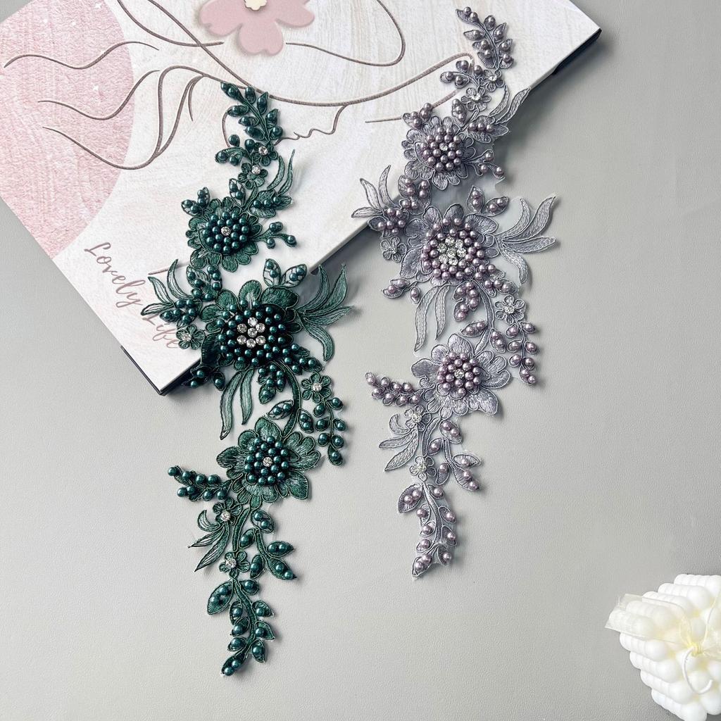 Ciężki Przemysł Siatka Ręcznie Robione Koraliki Haft Kwiatowy Dekoracja Naklejka na Suknię Ślubną Akcesoria Przedni Kołnierzyk Naklejka z Tkaniny