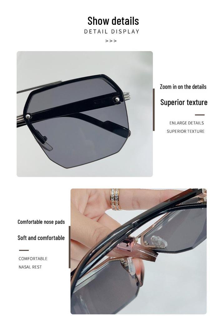 Trendy European and American Style Unisex Large Frame Double Bridge Half Frame Sunglasses