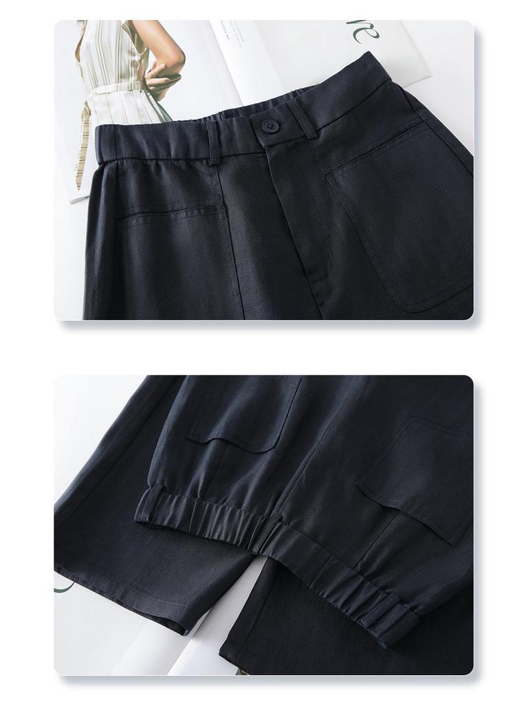 Women's Wide-Leg Brown Cotton Linen Pants - Summer 2025 Collection: Thin, Loose, Casual, Straight-Leg Trousers for Petite Sizes