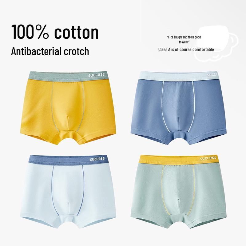 Boys' Pure Cotton Antibacterial Boxer Briefs, Class A, for Teenagers and Older Kids, Comfortable Fit Without Pinching.