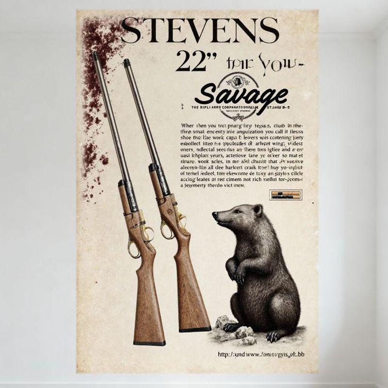 

Vintage Stevens 22 Savage Rifles Tin Sign - Bear Illustration Metal Poster for Bar Home Wall Decor, Retro Aged Style Iron Painti 20x30cm（7.8x11.8inch）