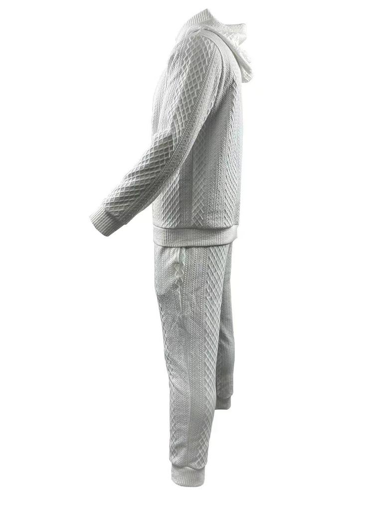 Men's Trendy Hooded Pullover Jacquard Sweatshirt & Sweatpants Set