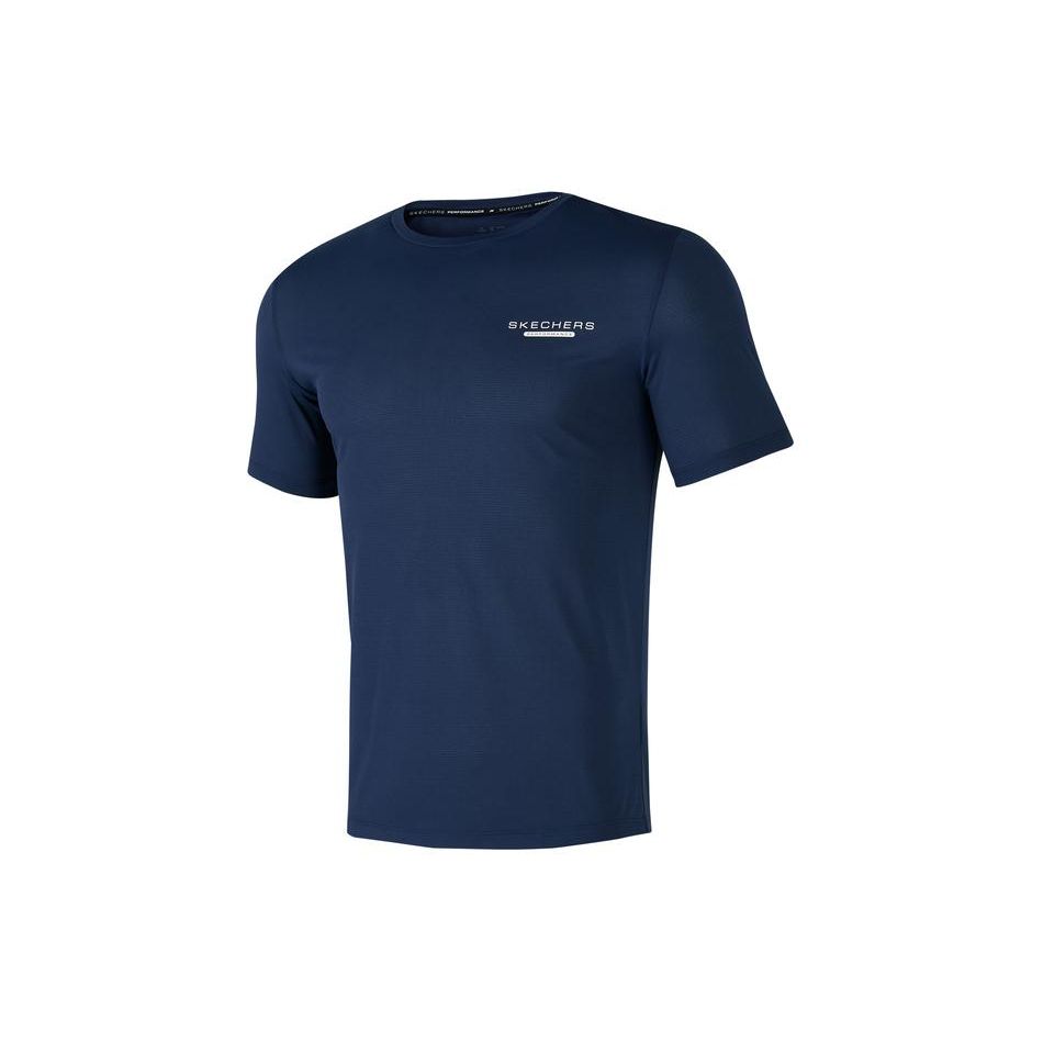 Skechers Letter Round Neck Pullover Comfortable Casual Sports Short Sleeve T-Shirt Men T-Shirts Navy-Academy-Blue P224M084-02MZ