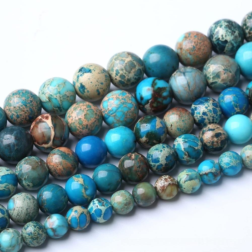 Lake Blue Sea Sediment Imperial Jaspers Natural Stone 15" Smooth Loose Spacer Beads 4/6/8/10/12mm for Jewelry Making DIY Bracelets Accessories