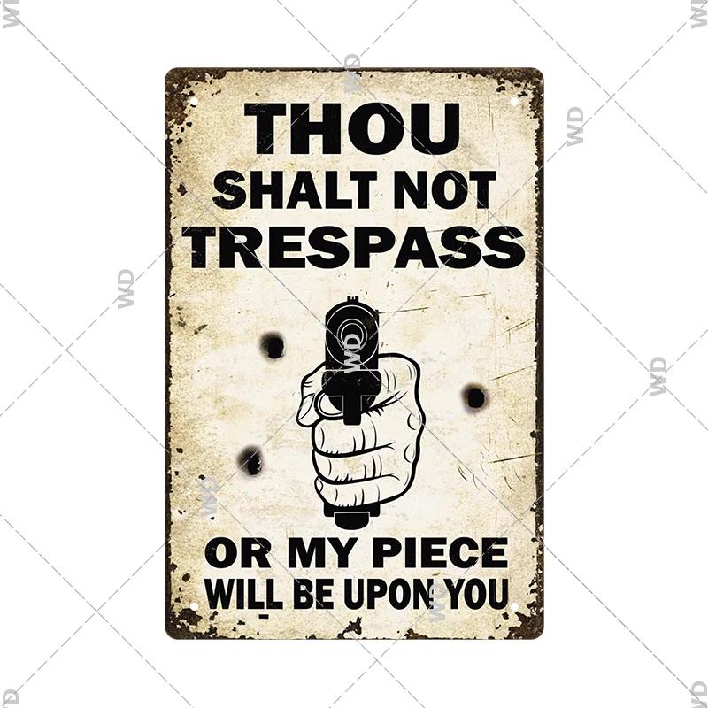 Warning Tin Sign Private Property Gun No Trespassing  Retro Vintage Plaque Danger Vedio Safety Home Door Street Bar Wall Decor