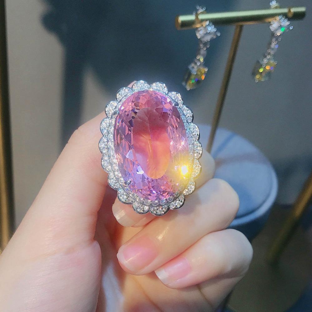

Women Jewelry Set Pink Morganite Statement Necklace Ring Earrings Super Sparkling Pink Diamond Pendant