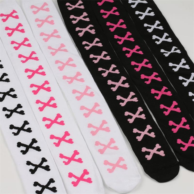 Womens Cross Bone Pattern Thigh High Stockings Ladies Halloween Girls Over The Knee Socks