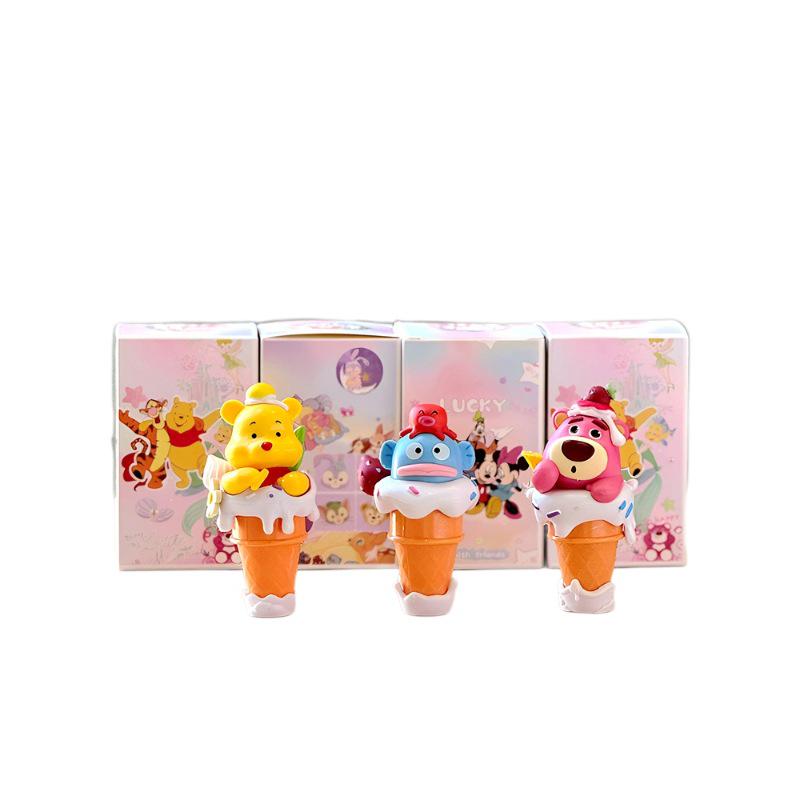 Big Star Ice Cream Cones 6-Piece Set: Trendy Anime Figures - Winnie, Strawberry Bear, Stitch, and Three-Eyed Monster