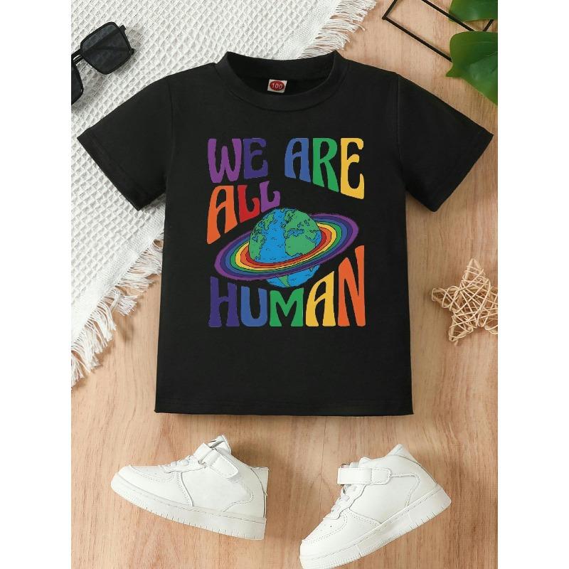 

European sizes This Vibrant Short-Sleeve Tee Featuring a Design of Earth And Planets, Along with The Phrase We Are All Human 98cm чёрный