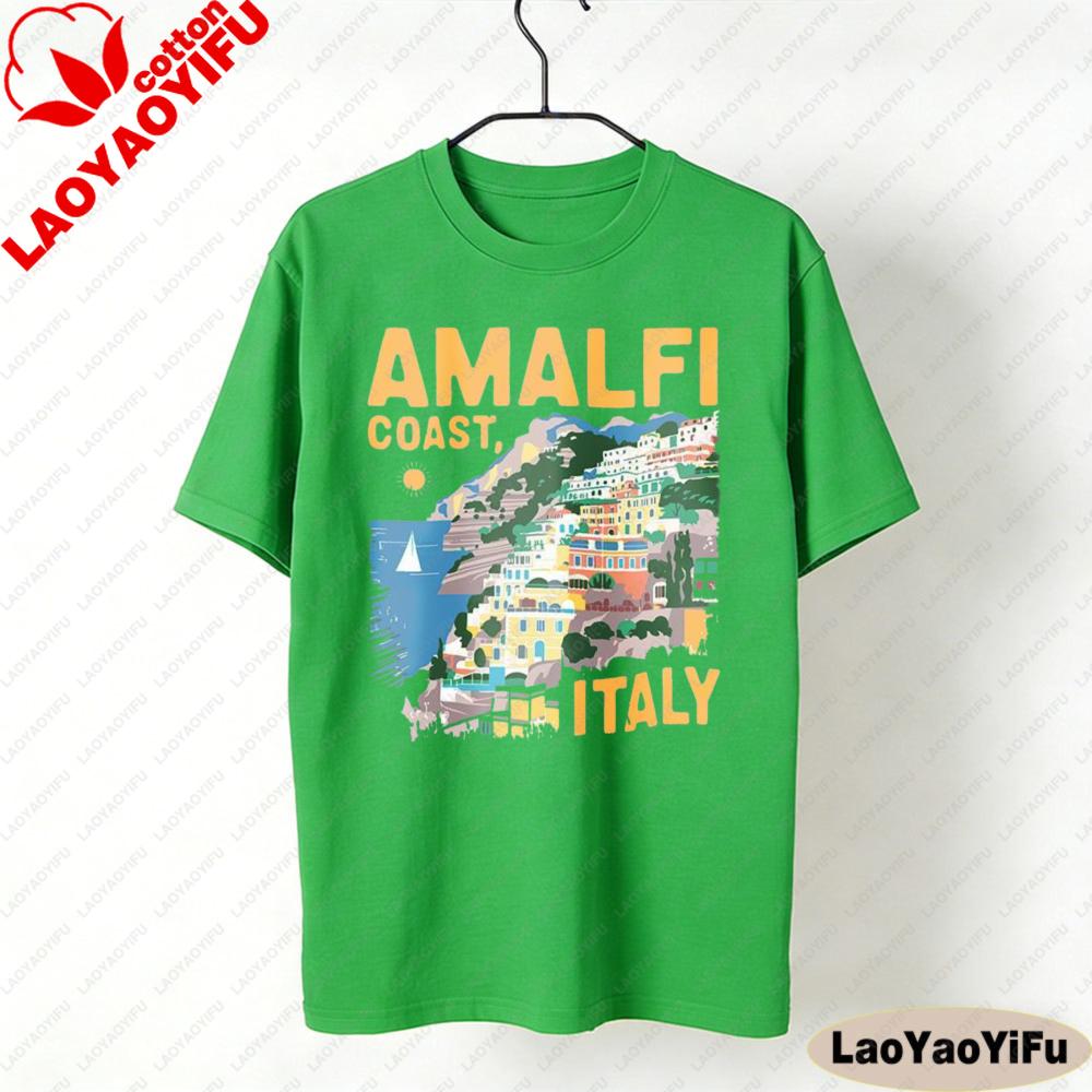 Amalfiküste T-Shirt Italien Küstenabenteuer T-Shirt Italienischer Badeort Kleidung Unisex Alltag Mode Lässig Baumwolle T-Shirts