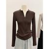 Women's Elegant Stand-Up Collar Spicy Girl Half-Zip Brushed Warm Long Sleeve Top for Autumn/Winter