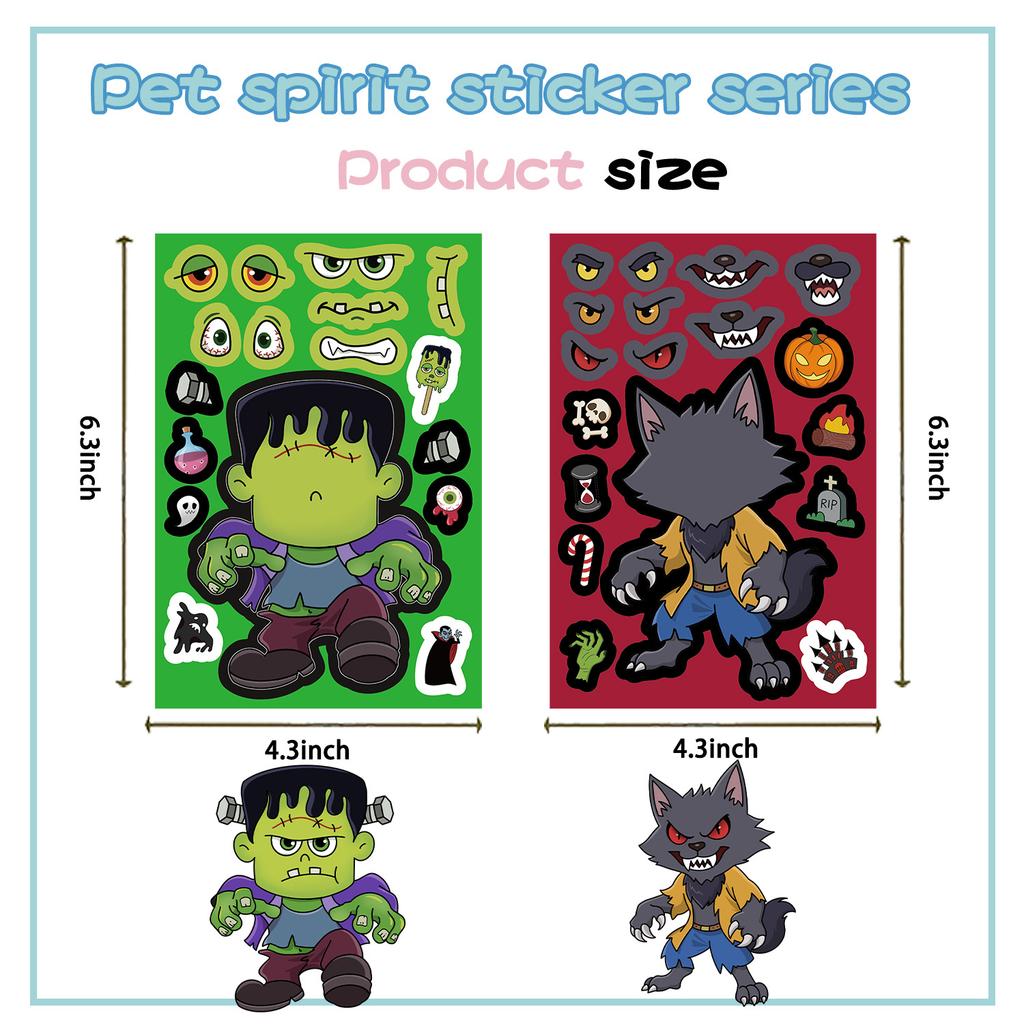 8 Sheets Make a Facial Puzzle Spooky Holiday PVC Sticker Children Celebration Favors Present Toy DIY Pumpkin Ghost Assemble Jigsaw Instructive