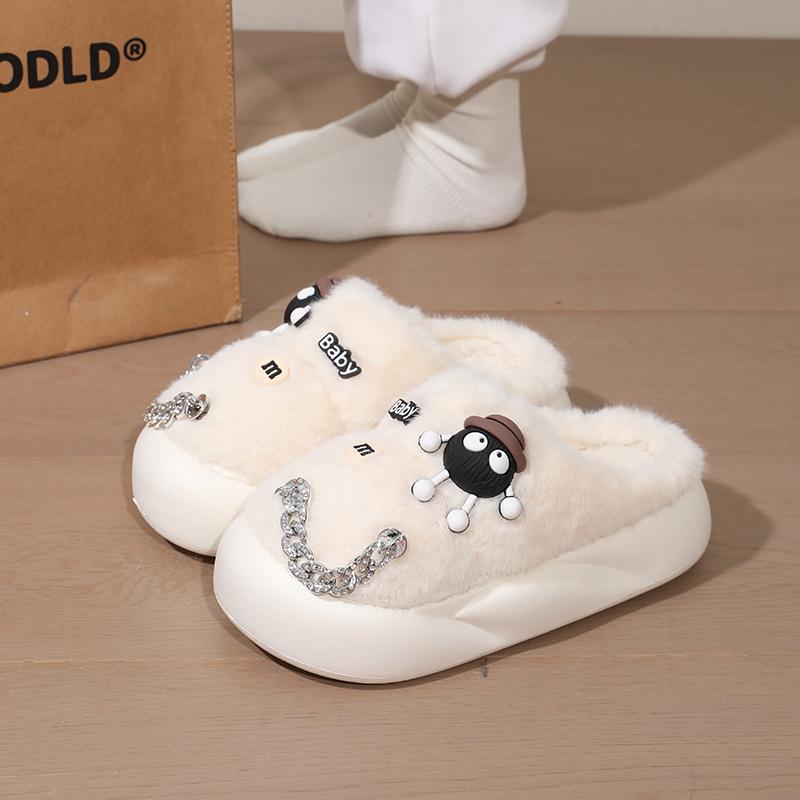 Small briquettes cotton slippers autumn thick-soled non-slip suede warm home EVA sole fluffy slippers