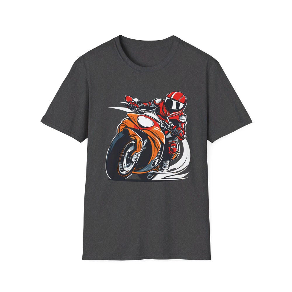 Unisex Softstyle T-Shirt, Motorcycle Print Crew T-Shirt, Motorcycle Clothes, Biker Top, Biker Shirt, MotoGirlGear, Motorcycle Biker T-shirt S
